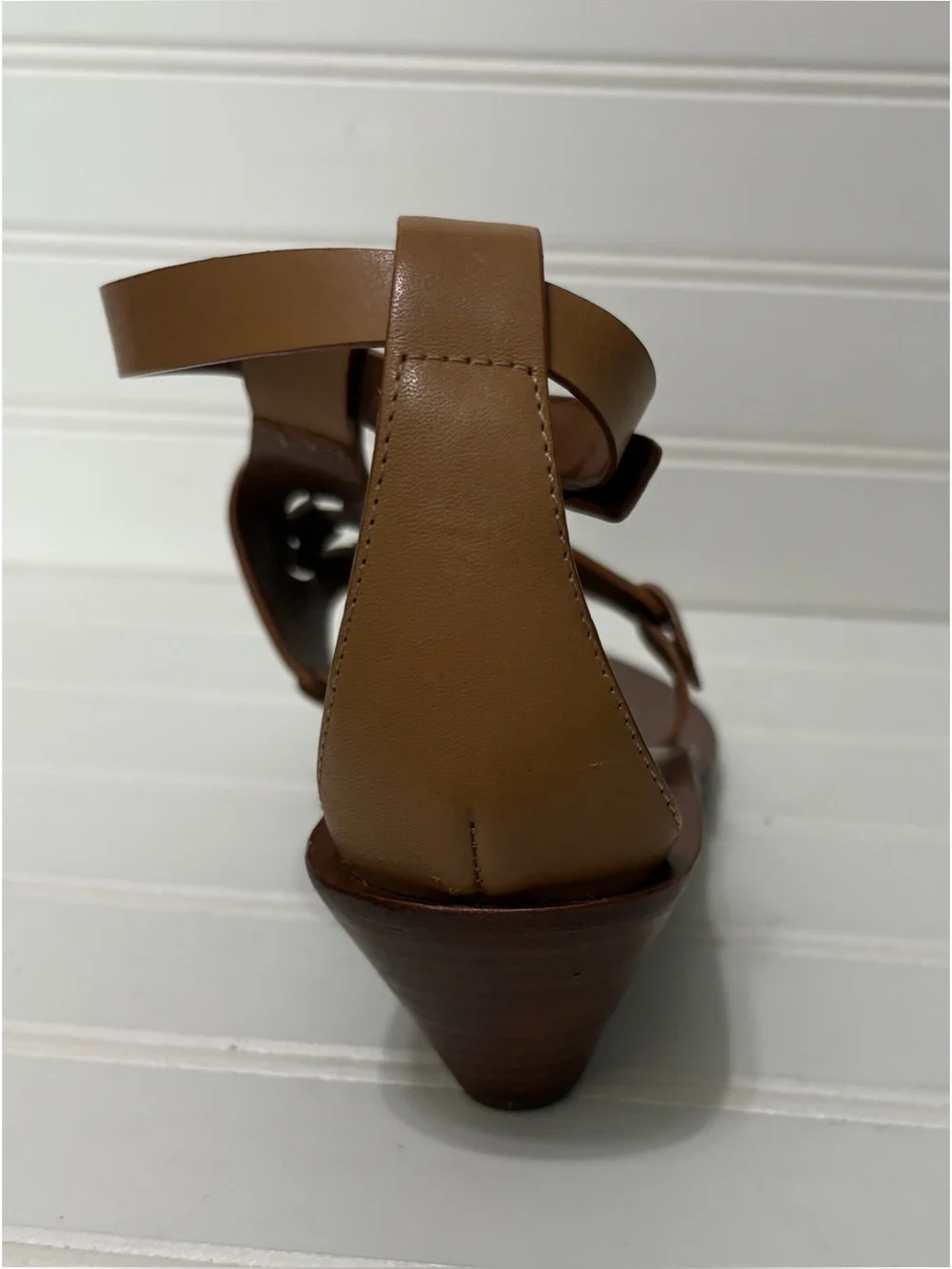 TORY BURCH Zoe Brown Leather Wedge Heel T Strap Sandals Shoes Womens Size 7 M